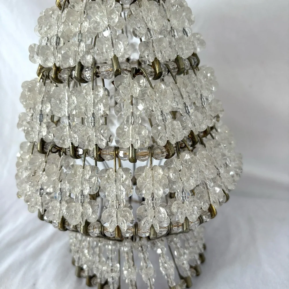 Vintage handmade beaded clear silver Christmas tree home decor safety pin